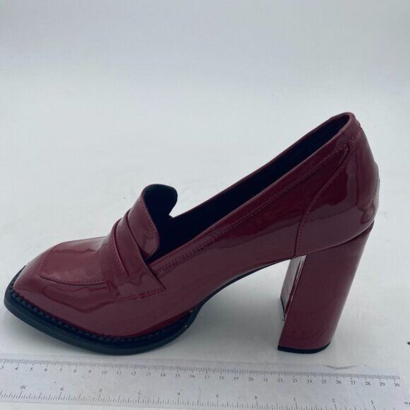 FOWT Red High Block Heels Loafers Square Toe Pumps Walking Shoes School Oxfords - Picture 2 of 8